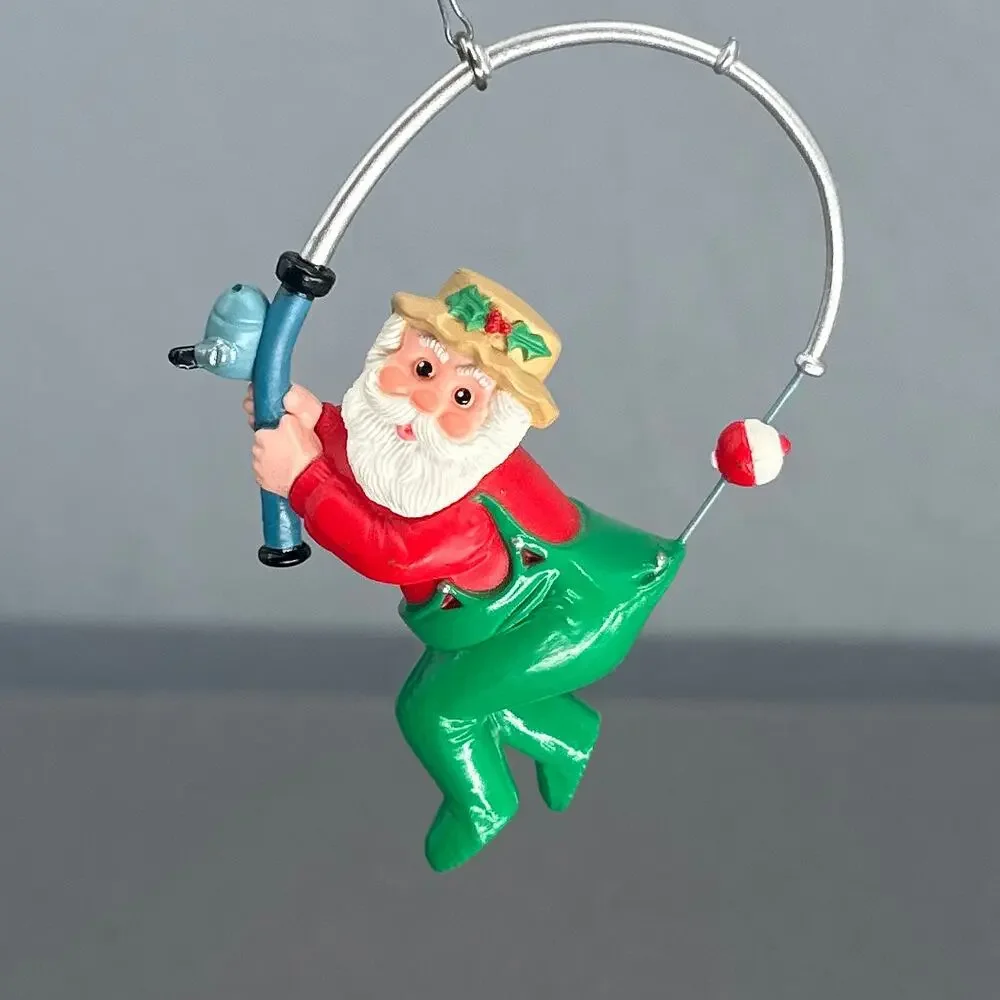 VTG 1991 Hallmark Quinn Surfing Dolphin & Fishing Santa Ornaments Lot 2 Kitschy